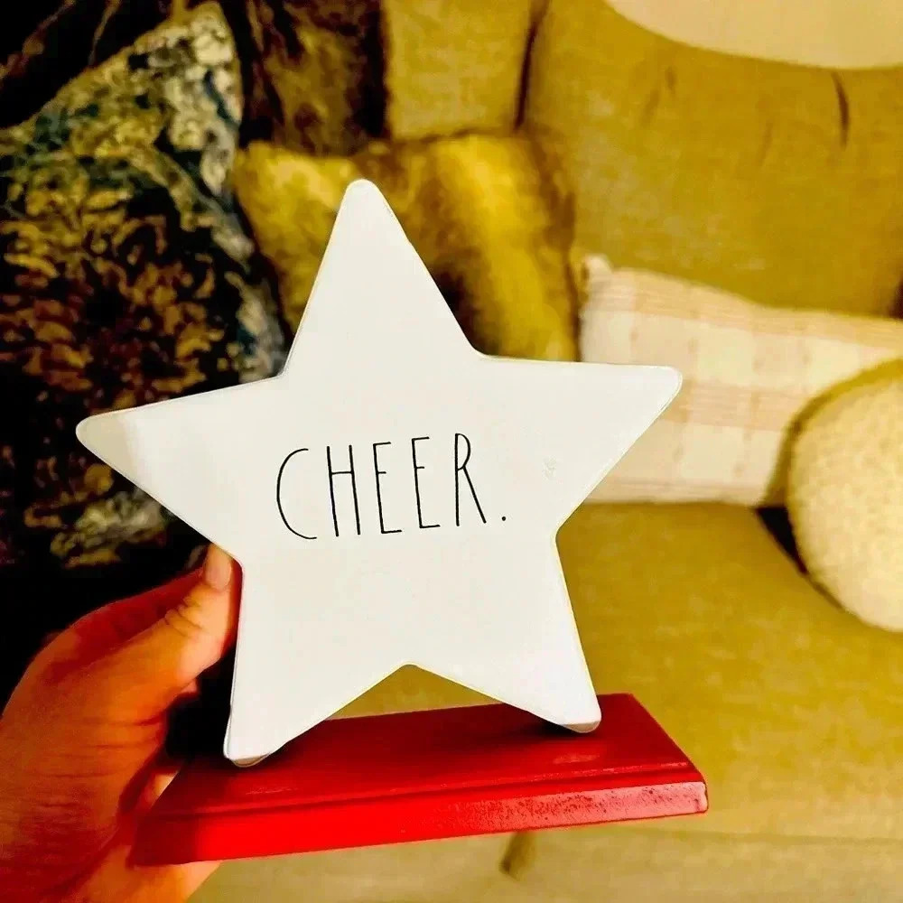 Rae Dunn “CHEER” star home accent red/white tabletop decor sign